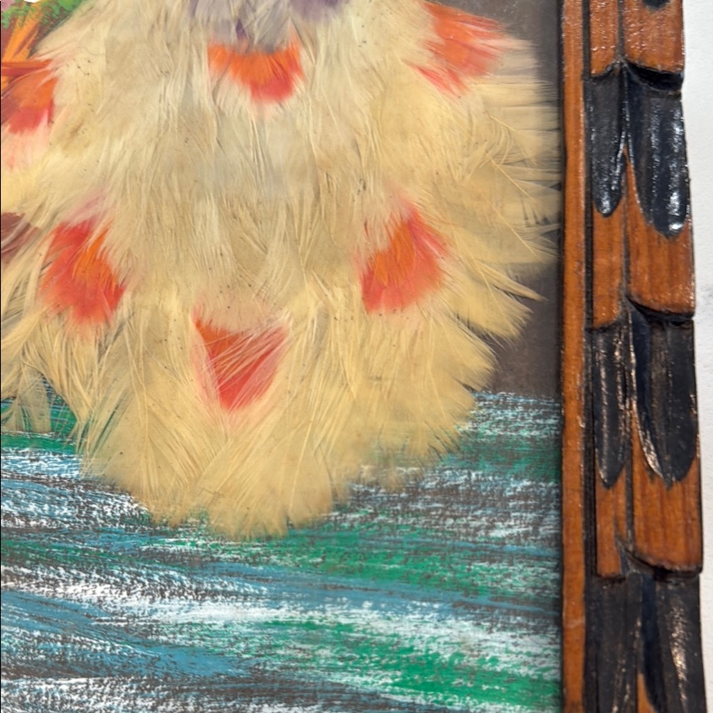 1950’s Mexican Feather Art Picture with Birds in wooden frame - Picture 5 of 8